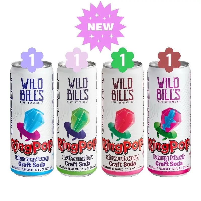 Wild Bill's Craft Beverage Co. Ring Pop - Fizzy Drink, 12 fl. oz. Multi Flavors Variety Tangy Candy 4 - Pack Candies Sweet modern soda