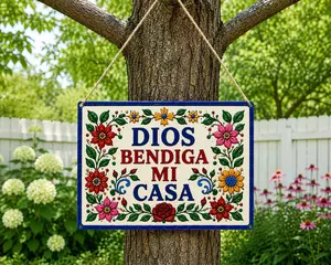 Dios Bendiga Mi Casa Metal Sign8x12inchs, Floral Wall Decor for Home Entryway, Spanish House Blessing Sign, Rustic House Decor, Religious Wall Art Gift