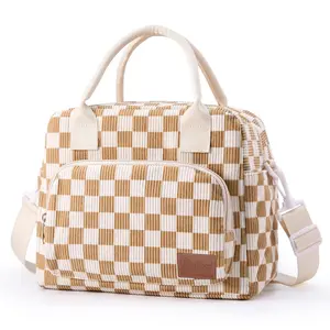 Nifogo Insulated Lunch Bag Strawberry Plaid Pattern Reusable Leakproof Cooler Tote With Adjustable Shoulder Strap Organizer For Women Men Office Picnic Hiking Beach Black Lightweight Durable