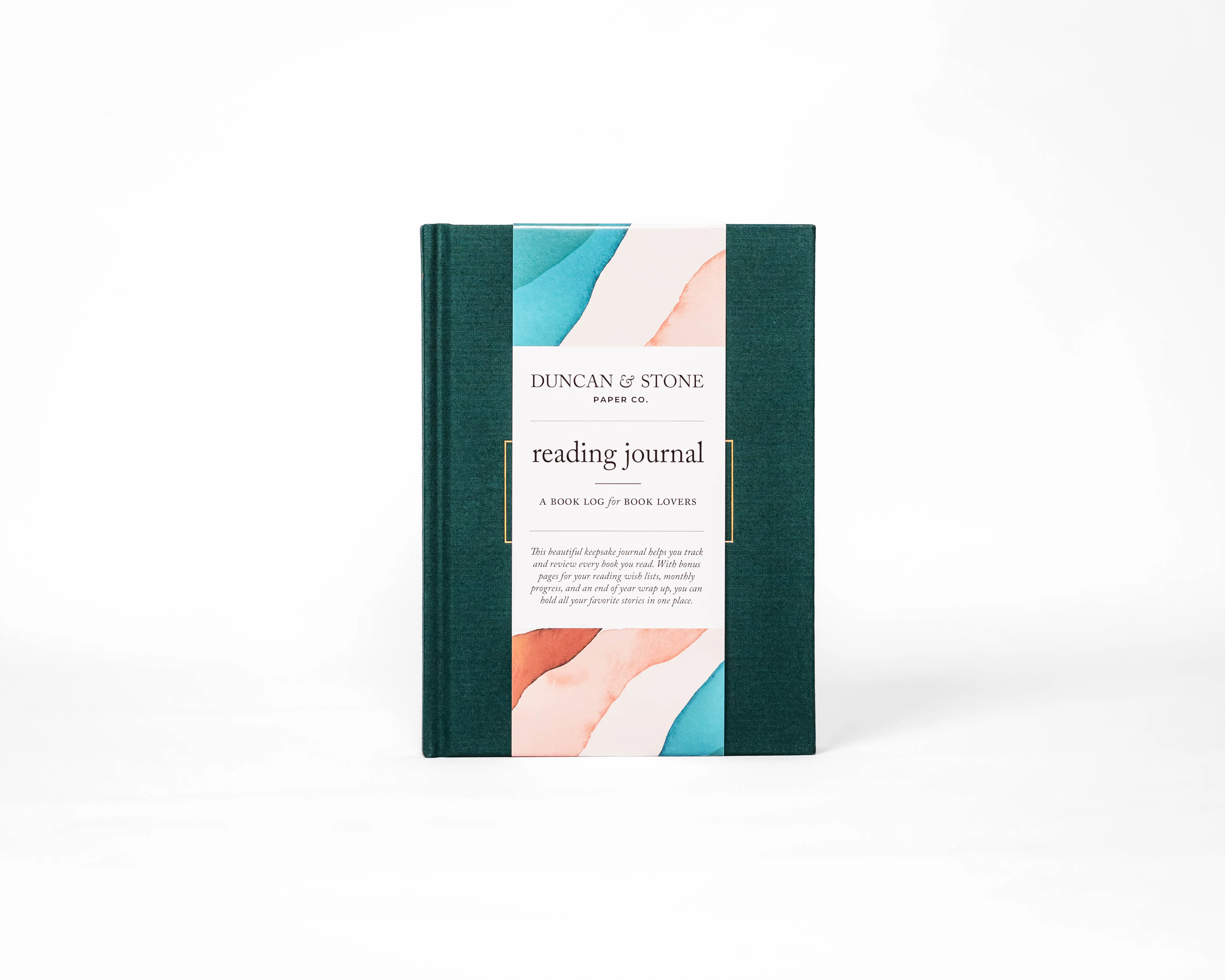 DUNCAN & STONE PAPER CO. Emerald Linen Hardcover Reading Journal Workbook - Gold Foil Office Stationery, Interactive Notebook for Book Lovers, Book Club & Future Recommendations College Essential Gift