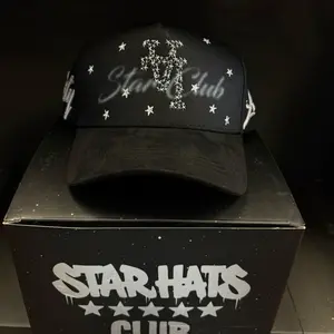 Star Hats Club Black Cap with Star Details and Faux Leather Visor