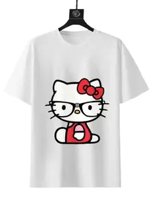 Hello Kitty Glasses Tee - Cute Alert White T-Shirt with Red Bow Design for Kitty Fans Graphic Tee