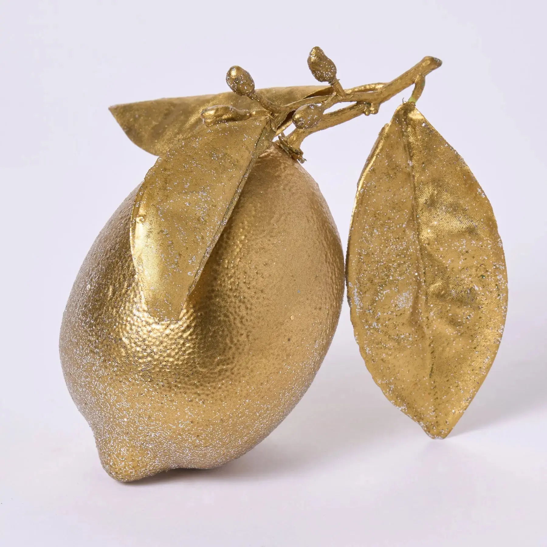 Small-Size Gold Metallic & Silver Glitter Citrus Lemon & Leaf Pick Decor Ornaments, Fruit Accent Glitter Finish Holiday Bowl Filler
