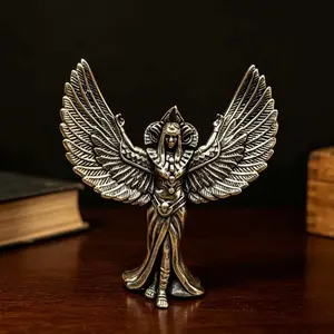 Isis Goddess Brass Statue, Winged Guardian Home Decor Sculpture, Vintage Living Room Office Desk Ornament, Creative Gift Craft