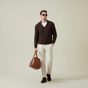RAIDY BOER High End Luxury Wool Blend Cable Knit Cardigan Jacket Knitwear Casual