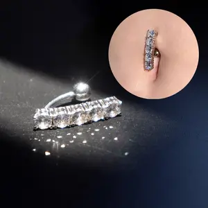 Zirconia white 5 CZ Vertical Drop Top Down Belly Navel Ring (316L) Surgical Steel 14g (1.6mm)