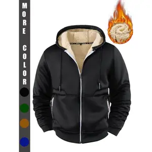 Men’s warm fleece bomber jacket, fashionable hooded coat for autumn and winter, casual stylish outerwear, comfortable and trendy design casual athletic jacket