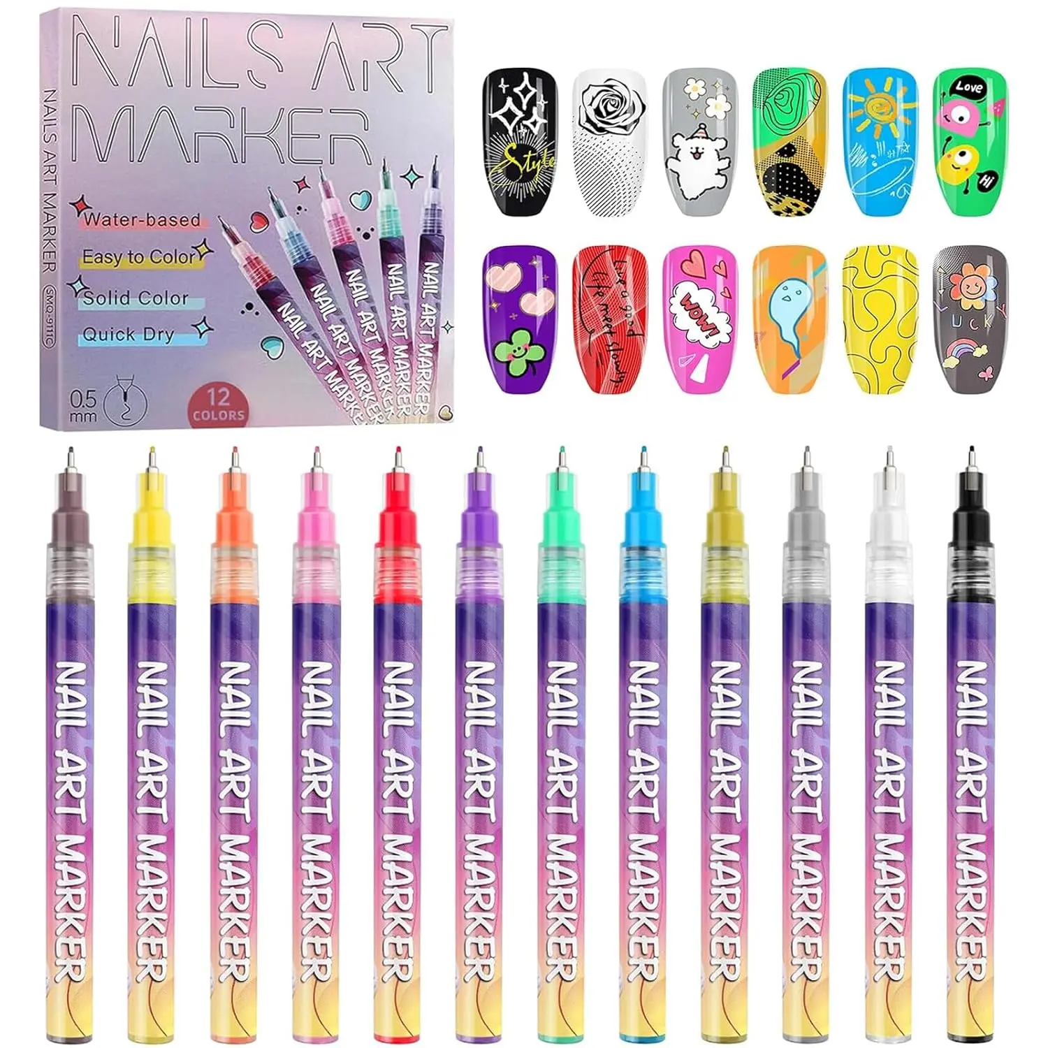 12-Color Nail Art Pens Set - Graffiti Markers, Point Dotting Tools, Liner Brushes for DIY Manicure Beauty Adornment, Home & Party Supply Gift