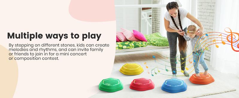 Music & Light Up Stepping Stones, 5 Pcs Stepping Stones, Non-Slip, Encourage Balance, Sensory Stepping Stones, Indoor & Outdoor Play