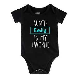 Funny Baby Babysuit Personalized Name & Auntie Is My Favorite Letter Print Baby Short Sleeve Onesies Romper For Infant, Newborn Boys Girls Soft Casual Outfit, Outdoor Baby Bodysuits