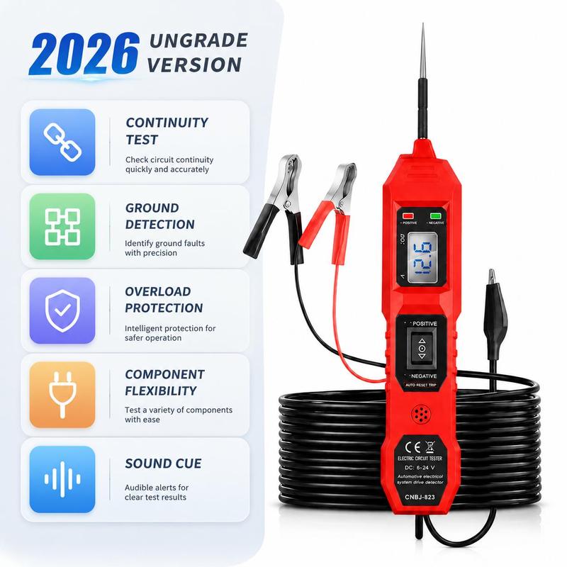 6-24V Automotive LED Circuit Tester, Digital LCD Bright Voltage Display Tool with Polarity LEDs, Built-in Overload Protection Electronic Repair Tool for Continuity Test, Car Truck Repairs for DIY Enthusiasts