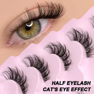 Groinneya Transparent Band Half Eyelashes 7 Pairs Cat Eye Lashes Airy Natural False Lashes Reusable Waterproof Faux Mink Eyelashes,Wispy Soft Creat Eyelash Extension D-Crul Volume Fake Eyelashes,Suitable For Any Occasion, Lightweight Natural Eyelashes