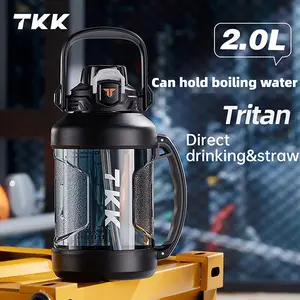 TKK Half Gallon Water Jug Sport Bottle with Straw 2 in 1 Lid Dishwasher Safe BPA Free Leakproof Large Capacity Tritan Plastic Bottle 1/2 Gallon 64oz Water Bottle for Gym Travel Camping Outdoor