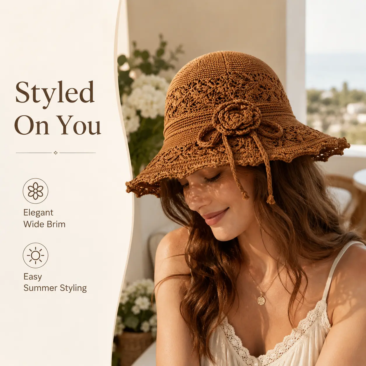 Handmade Crochet Wide-Brimmed Sun Hat, Lightweight Design—Featuring an extra-large brim that shades half the face,  perfectly capturing that effortless vacation vibe. beach,summerwi Fashion Hats Casual Outdoor Hat