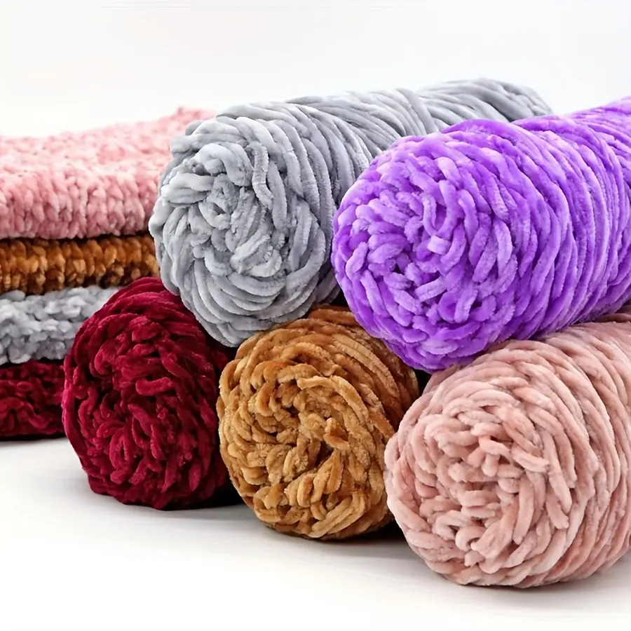 5-Pack Chenille Yarn, Each Pack 100g, Polyester, Various Colors, Suitable for Crochet and Knitting Projects - Multi-Color and Textured Craft Yarn Set