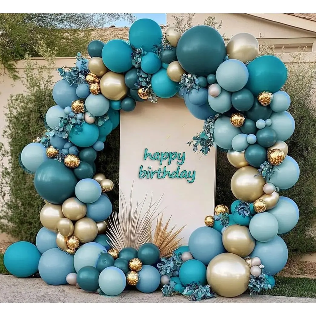 Teal Blue  Balloons Double Stuffed Latex Dusty Blue Turquoise Balloon Arch Different Sizes Metallic  Balloon Garland For Graduation Birthday  Shower Anniversary Wedding Party  Decor