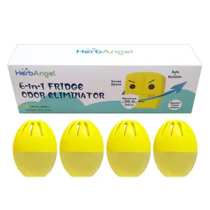 HerbAngel 6-in-1 Fridge Odor Eliminator | 4-Pack Lemon Deodorizing Eggs | 10-Day Freshness Guarantee & 99.9% Odor Removal | Safe for Fridge Car Closet & Pet Area