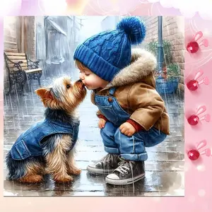 5D DIY Full Drill Round Diamond Painting - Diamond Art Kit Puppy in the Rain Mosaic, Canvas - DIY Decor, Home Wall Decoration, Suitable for Halloween and Christmas, Birthday and Anniversary Gifts