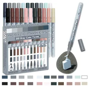 Acrylic Paint Pens 22 Colors Gray Tones/Skin tones Assorted Pro Color Series Markers Set 0.7mm Extra Fine Tip for Rock Painting, Glass, Mugs, Wood, Metal, Canvas, Projects, Non Toxic, Waterbased, Quick Drying, Art Materials