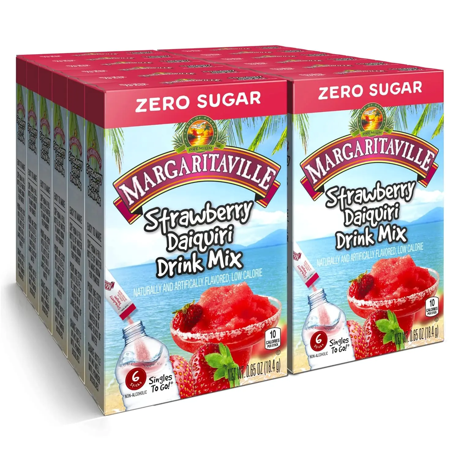 Margaritaville Singles To Go Water Drink Mix - Pina Colada Flavored, Non-Alcoholic Powder Sticks (12 Boxes with 6 Packets Each - 72 Total Servings), 0.65 Ounce (Pack of 12)
