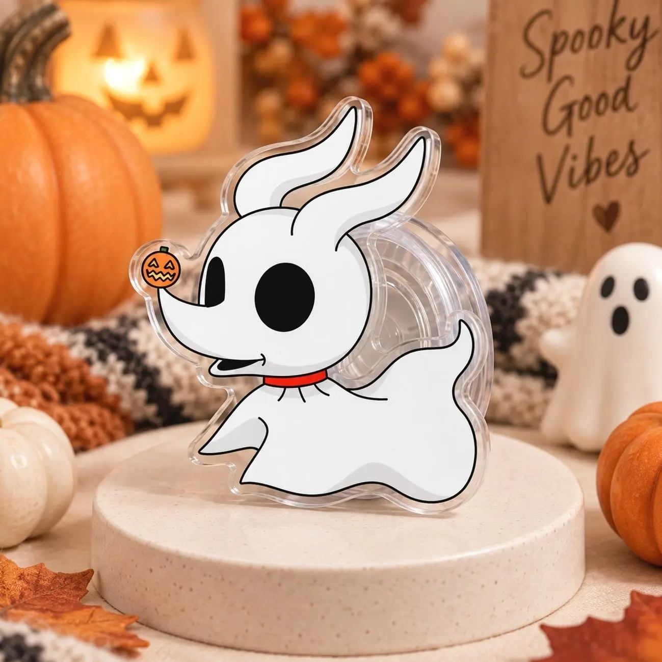 Cute Ghost Dog MagSafe Phone Grip – Pumpkin Nose Halloween Magnetic Phone Holder & Kickstand – Spooky Cute Fall Gift