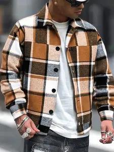 Men's Plaid Checked Button Jacket Shirt, Long Sleeve, Vintage Street Style Classic Outerwear, Hip Hop Fashion, Casual Fitted Design, All Seasons Wear