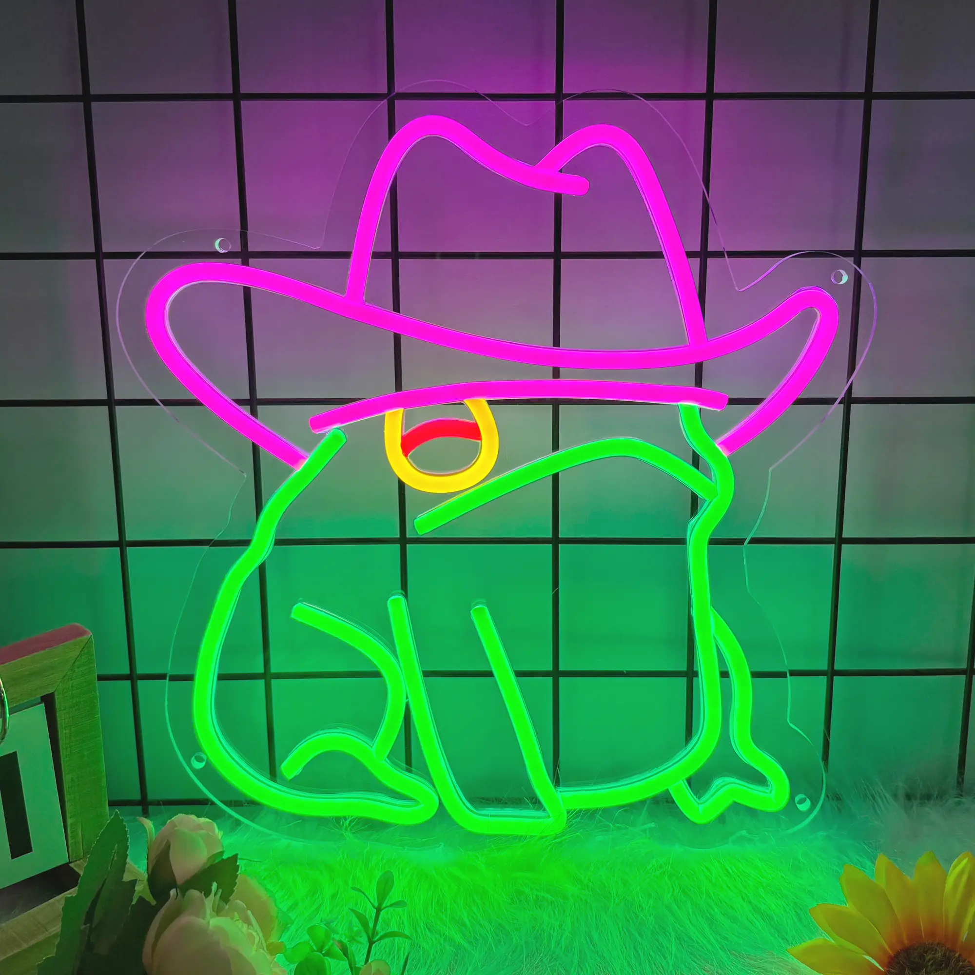 1Pcs Decorative Green Frog Neon LED Mood Light Sign - Customizable Dimmable Color-Changing Novelty Lighting, USB Powered, 10-Level Brightness, Colorful Nightlight, Party Lights, High Stability, Home Wall Decoration Gift