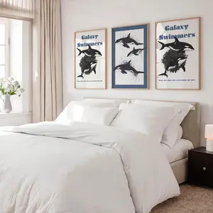 Poster Set of 3 Orca   Trendy Orca Wall Art for bathroom decor, Funky Orcas astrology