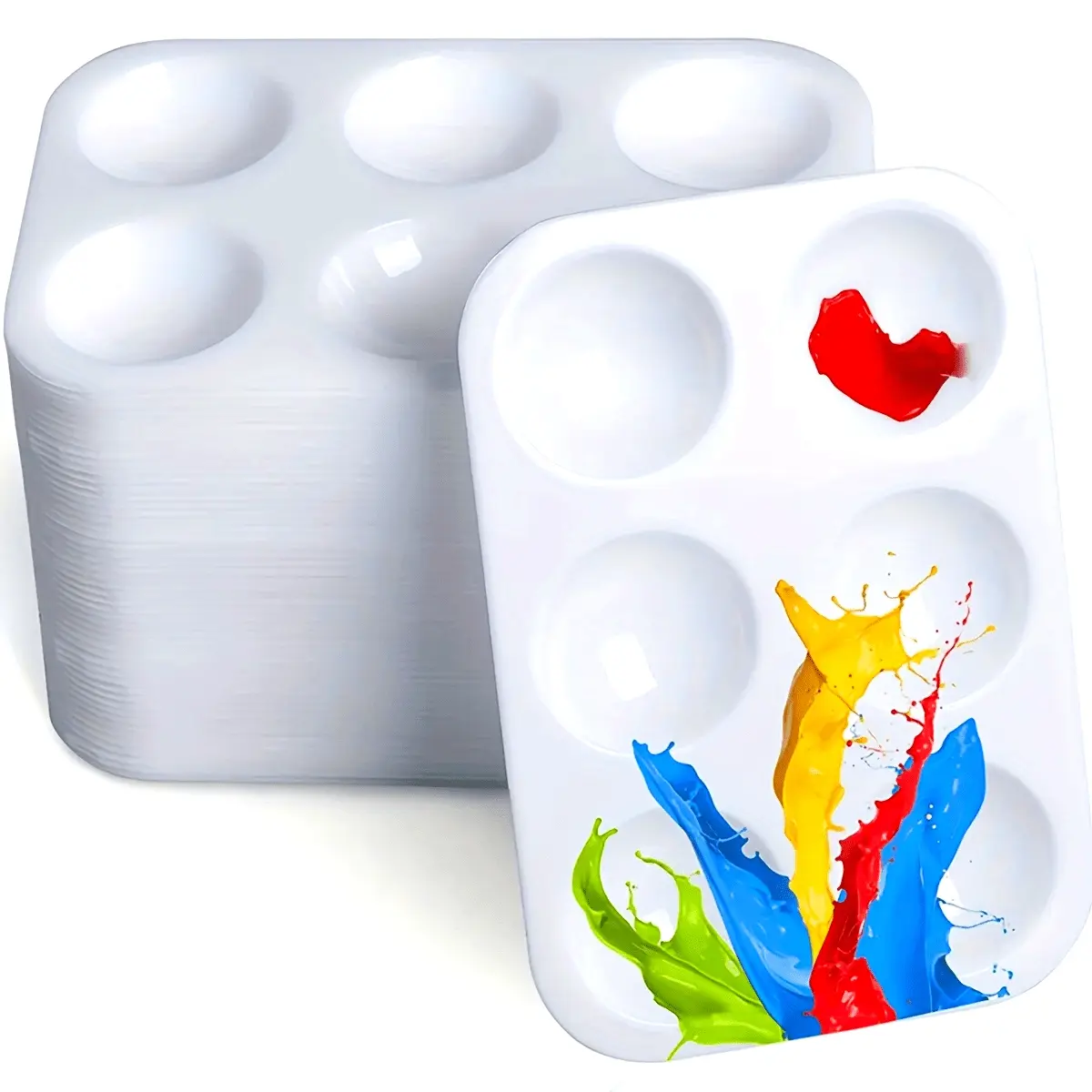 2pcs White Plastic Palette for Watercolor & Acrylic Paints - Artist'S Non-Stick Art Palette with Multiple Compartments for Mixing Colors, Ideal for Artists and Hobbyists, Palette for Painting, Art Supplies