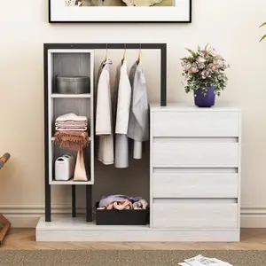 Wardrobe with 4 Drawers and 3 Shelves,White