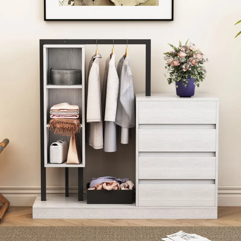 Wardrobe with 4 Drawers and 3 Shelves,White Wardrobe with 4 Drawers and 3 Shelves,White