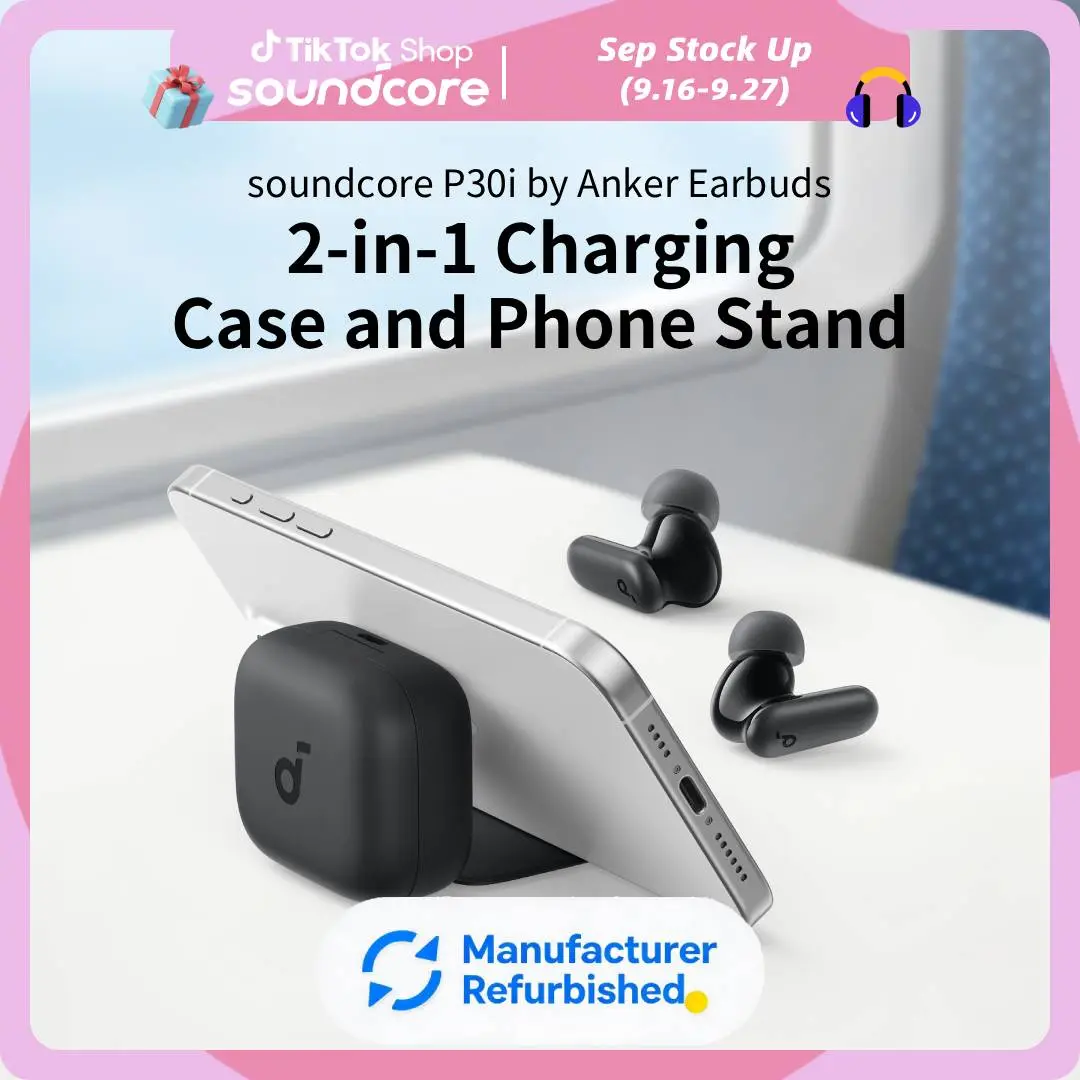 [Refurbished]soundcore P30i by Anker Noise Cancelling Earbuds, Strong and Smart Noise Cancelling, Powerful Bass, 45H Playtime, 2-in-1 Case and Phone Stand, IP54, Wireless Earbuds, Bluetooth 5.4 #tiktokshopsummersale, True Wireless Earbuds, Deep Bass Earbu