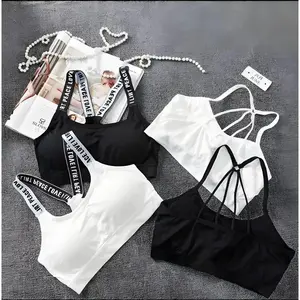 Sports underwear Women Yoga Fitness Seamless Crop Top Wide Letter Straps Comfortable Workout Activewear Non-Wire Beautiful Back Bandeau Anti-Sagging