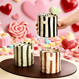 Vintage Striped Hand-Painted Ceramic Mug, Anti-Scald Non-Slip Dual Cup, Suitable for Milk Coffee Juice Latte Cocoa Oatmeal Hot Cold Drinks, Classic Coffee Mugs