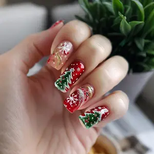 Christmas series wearing armor, Christmas tree pattern nail art, red and green color nail art patches