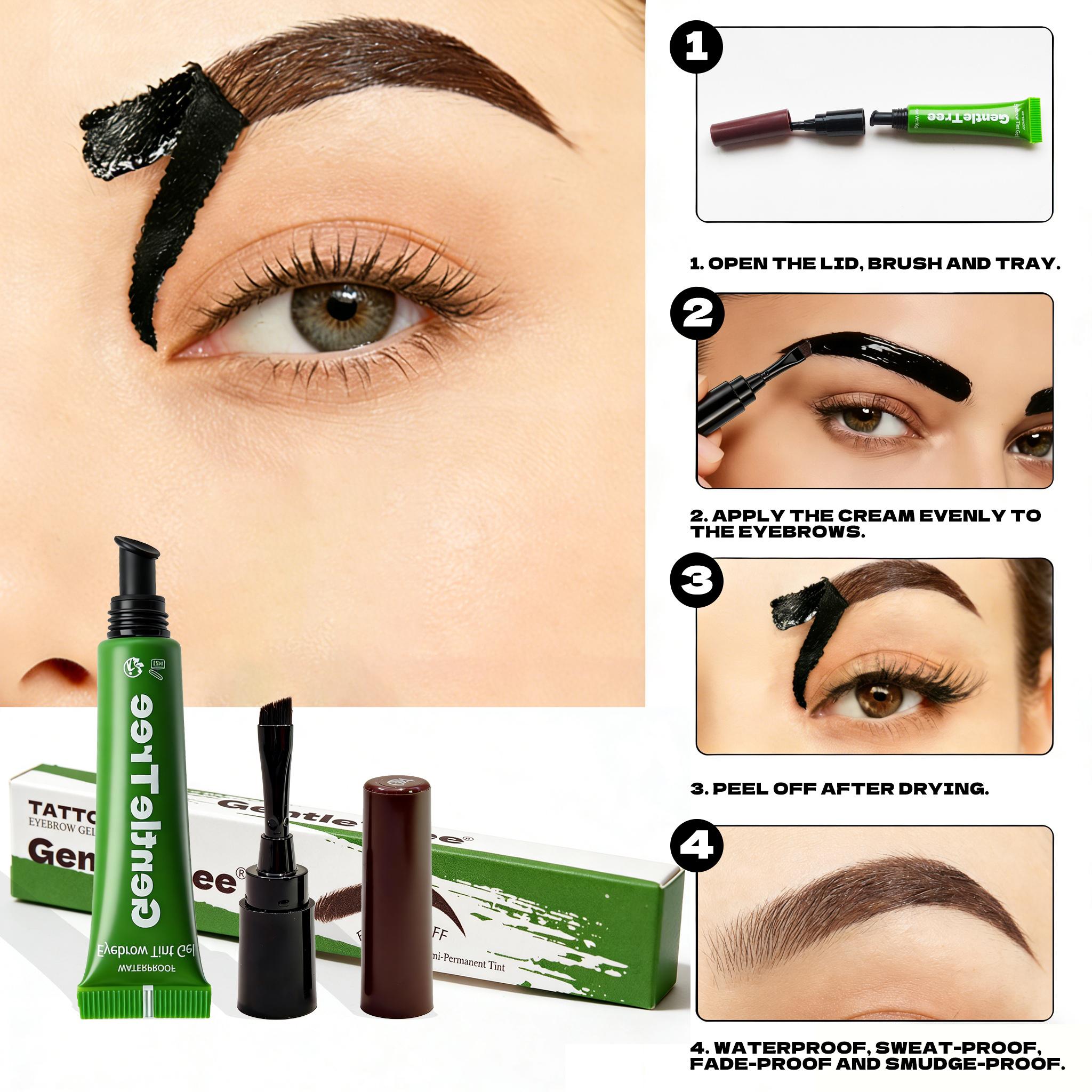 2pcs GentleTree Waterproof Semi-Permanent Peel-Off Eyebrow Gel, Built-in eyebrow brush Tattoo Eyebrow Pencil, Natural Matte Finish, Bark Brown/Brown/Light Brown, Eyebrow Dye for Sparse Brows Summer swimming, outdoor, camping, sweatproof , Daily Makeup