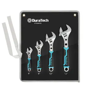 #JumpstartSale DURATECH Adjustable Wrench, 3-in-1 Spanner with Box End/Hex Function, CR-V Steel, Metric & SAE Scales, Chrome-plated, Bi-material soft Grip