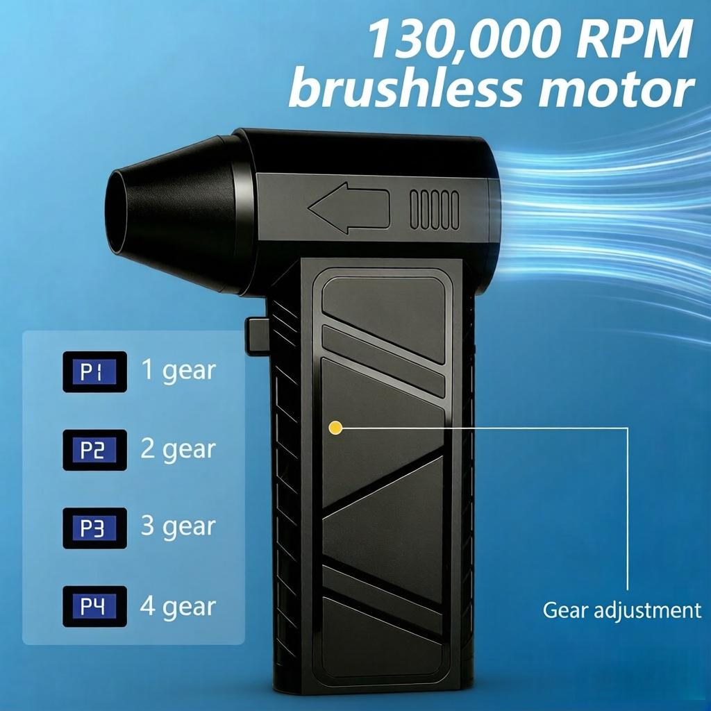 13000000RHP High Power Violent Fan, 4-Gear Adjustable Cordless Air Blower, 2-in-1 Suction & Blowing Mini Dust Blower, Rechargeable Portable Turbo Blower for Car Detailing Outdoor Yard Home Office Debris Clean