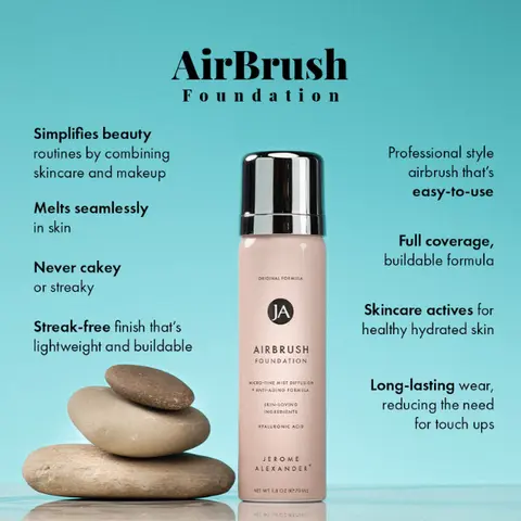 Jerome Alexander Cosmetics AirBrush Makeup Essential 2-Piece Set - Full Coverage Buildable Formula - Skincare Actives for Hydrated Skin - Professional Finish