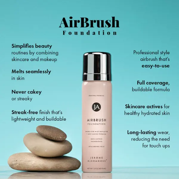 Jerome Alexander Cosmetics AirBrush Makeup Essential 2-Piece Set - Full Coverage Buildable Formula - Skincare Actives for Hydrated Skin - Professional Finish