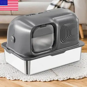 XL Stainless Steel Cat Litter Box Enclosed with Lid – Extra Large Odor Control Litter Box for Big Cats, Leak-Proof Smart Deodorizing System