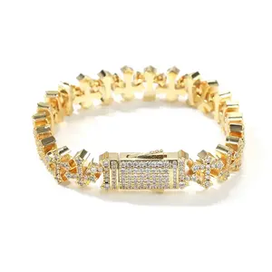 Hip hop light luxury everything personality copper set Zircon 11.5MM cross golden bracelet