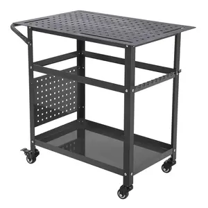 New Upgraded Utility Tables 1 Package Metal Sideless Tray With Handle Welding Workbench 36 X24 Inch, 600 Lb Load Capacity Steel Welding Workbench With Wheels, Portable Workbench With Double Storage Board, 161 5/8 Inch Fixing Holes, 11 Hooks