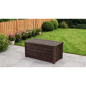 Lockable Outdoor Resin Storage Box,150 Gallon Resin Deck Box, Large Outdoor Storage Organizer, Weatherproof Patio Storage Box for Cushions, Garden Tools & Pool Supplies, Brown