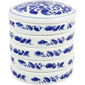 5-Layer Porcelain Watercolor Palette Set, Round Stackable Mixing Trays with Lid for Watercolor and Chinese Painting, Ceramic Sauce Dishes for Paint Mixing