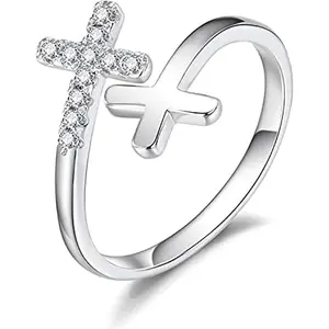 Silver Christian Faith Cross Ring for Women, Dainty Inspirational Jewelry Easter Teen Gifts