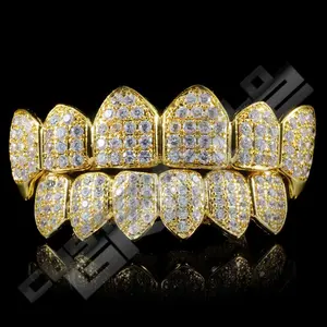 Gold Plated Fanged CZ Cluster Premium Grillz