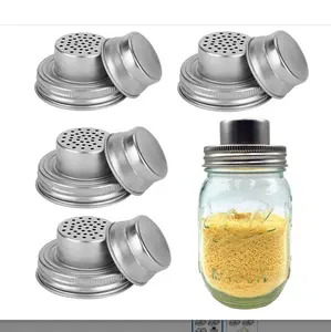 4 Pack Mason Jar Shaker Lids, Stainless Steel with Silicone Seal, Spice & Flour Shaker Tops for Regular Mouth Mason Jars