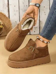 Women's autumn and winter fashion plush short boots; thick-soled high water platform waterproof upper leisure outdoor boots; lightweight comfortable soft sole anti-skid wear-resistant high-throughput commuting boots for women Winter Warm Shoes