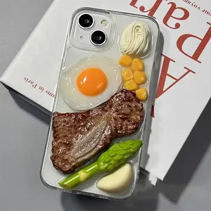 3D Food Phone Case for iPhone 13 14 15  16 17Pro Max, with Realistic Egg Noodle, Funny Phone Cases Cover fo Clear